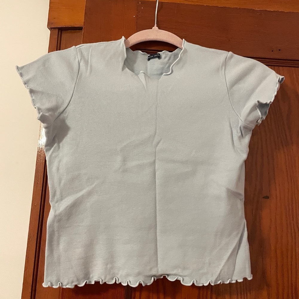 Brandy Melville Ruffle Sleeve Cropped Baby Blue Tee